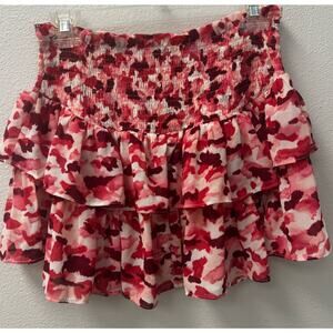 Blu Pepper Skirt Skort Smocked Waist Tiered‎ Ruffle Size Small Pink Maroon Red